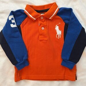 SOLD. POLO Ralph Lauren Polo Shirt Baby Boys 12M Blue Orange Long Sleeve